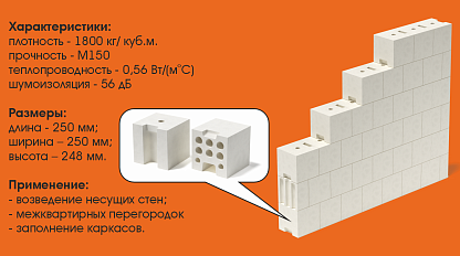 Силикатный пустотелый блок СБПу (кубик)